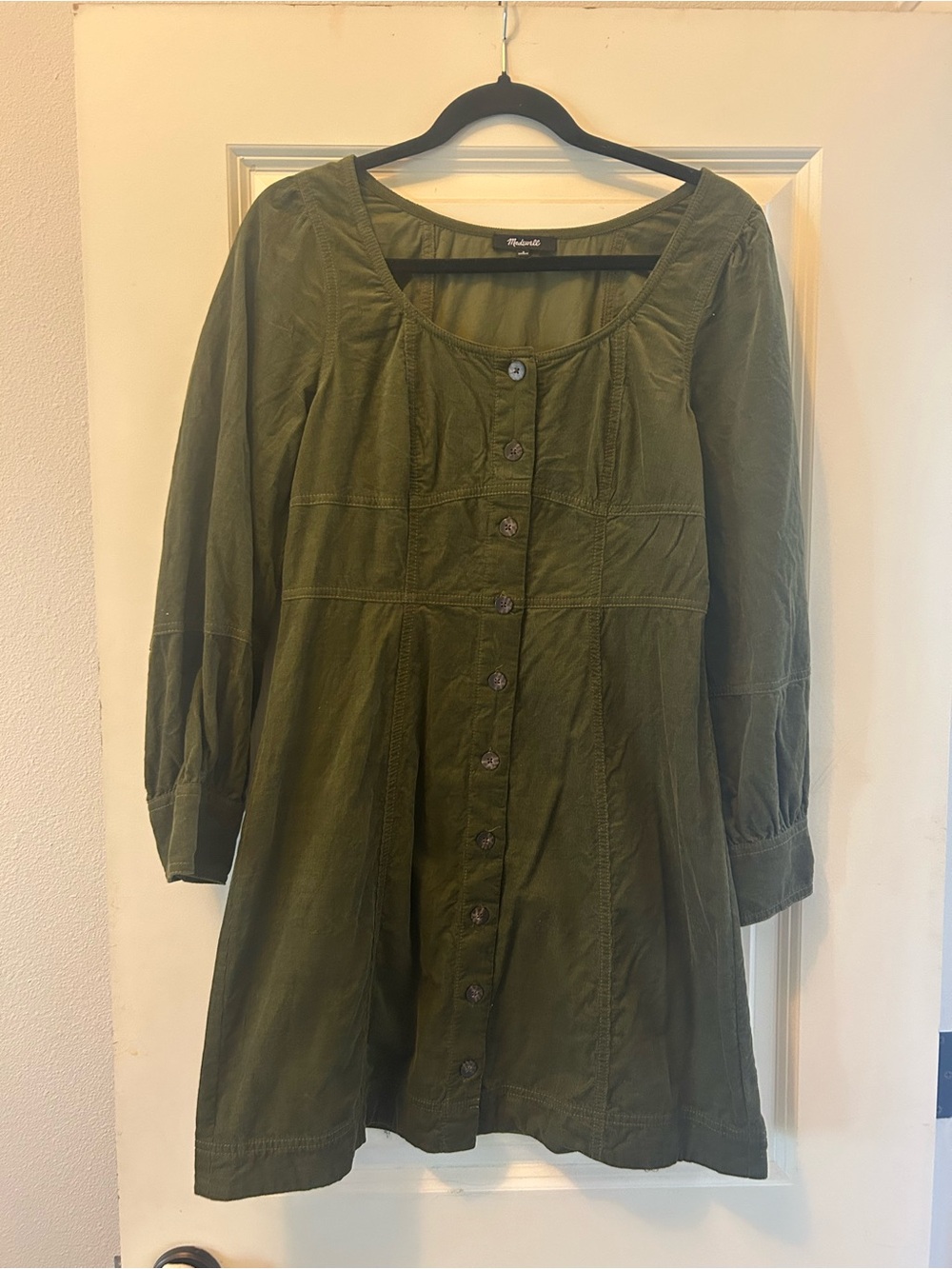 Madewell Corduroy Seamed Long-Sleeve Mini Dress in Kale Size 6 - Picture 6 of 12